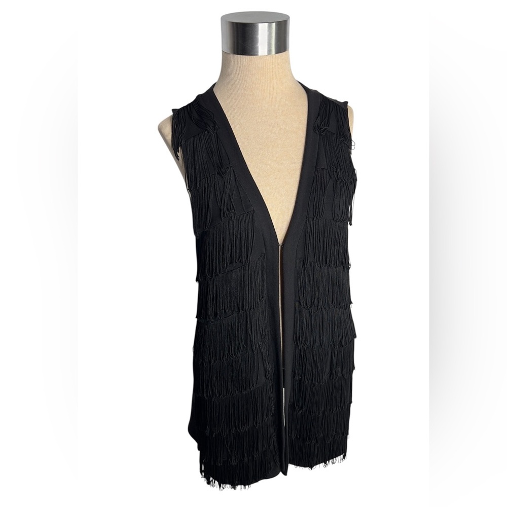Vivienne Tam Western Fringe Long Vest in Black size Large